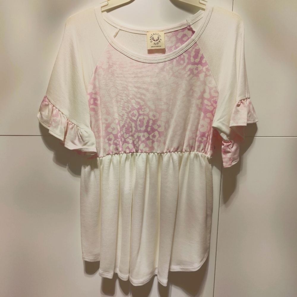 Boutique Pink Leopard Print Babydoll Top | Flutter Sleeve Tunic NWT - Picture 3 of 6